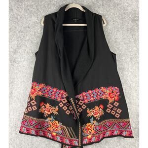 Calessa Long Cardigan Womens 1X Embroidered Sleeveless Pocket Boho Aztec Artsy